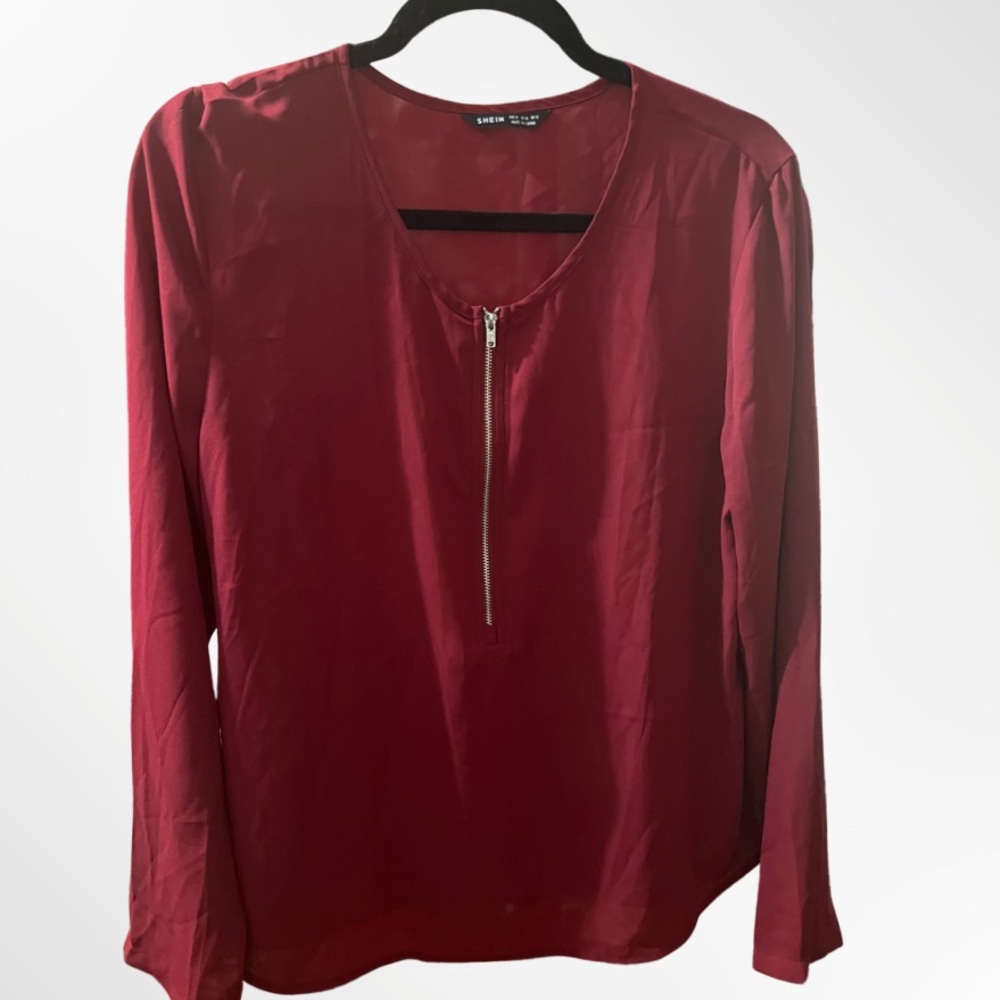 Shein Half Zipper Red Blouse